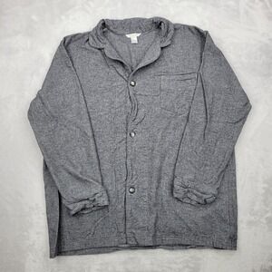 Garnet Hill Shirt Women Large Grey Flannel Basic Button‎ Up Top Blouse German